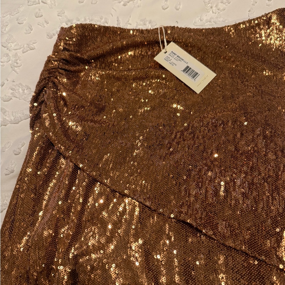 Ramy Brook Gold Sequin Wrap Skirt Asymmetrical
